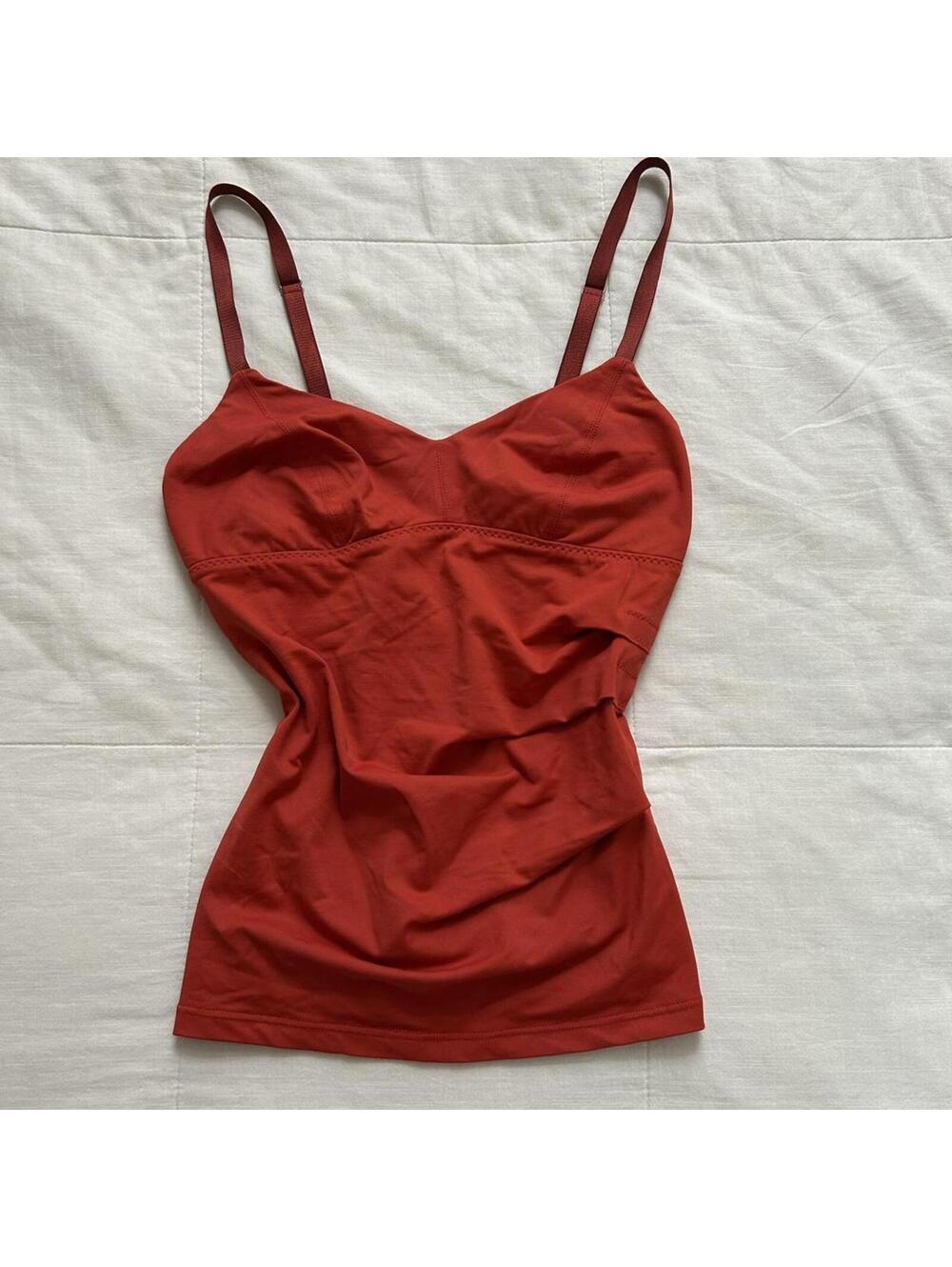 Malia Mills Y2K Orange red fitted stretch tankini top with adjustable straps